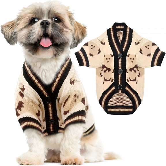GASTROPOD Small Dog Sweaters Cute Bear Dog Cardigans Clothes for Small Medium Dogs Boy Girl Puppy Cat Knitting Cardigan Outfits Dogs Autumn Coats Warm Pet Doggy Clothes Soft Knitwear Apparel(Beige,M)