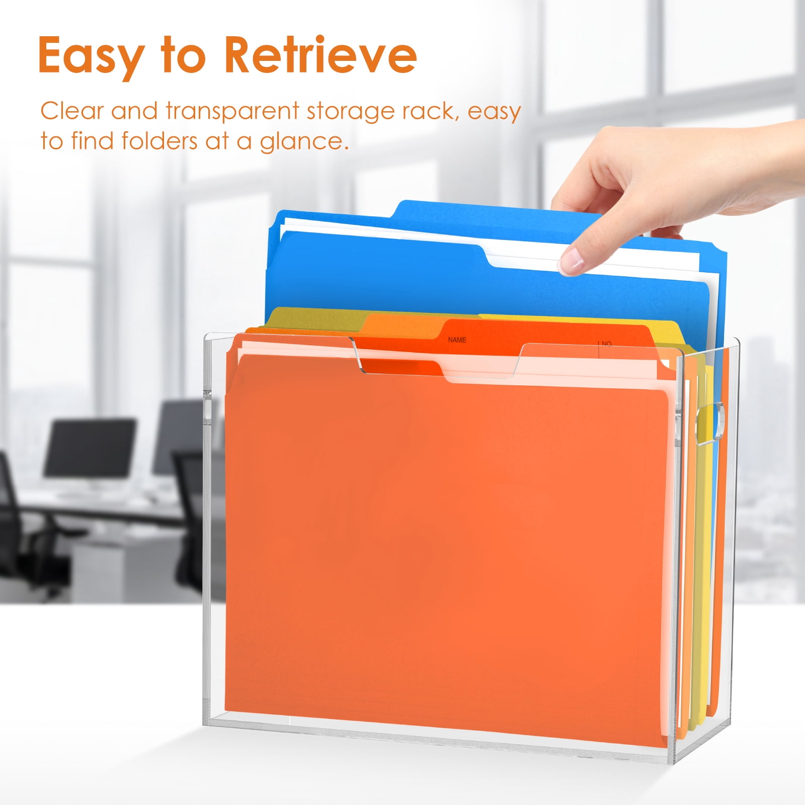 Grusce Acrylic File Folder Organizer, Clear Hanging File Organizer Box for Letter Size, Desktop File Holder with Handles, Slim Filing Storage Box for Desk Office Home Work