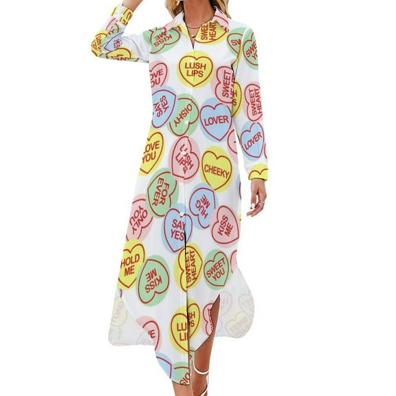 love hearts Long Sleeved Shirt Dress women's elegant loose dresses clothes for women Female dress