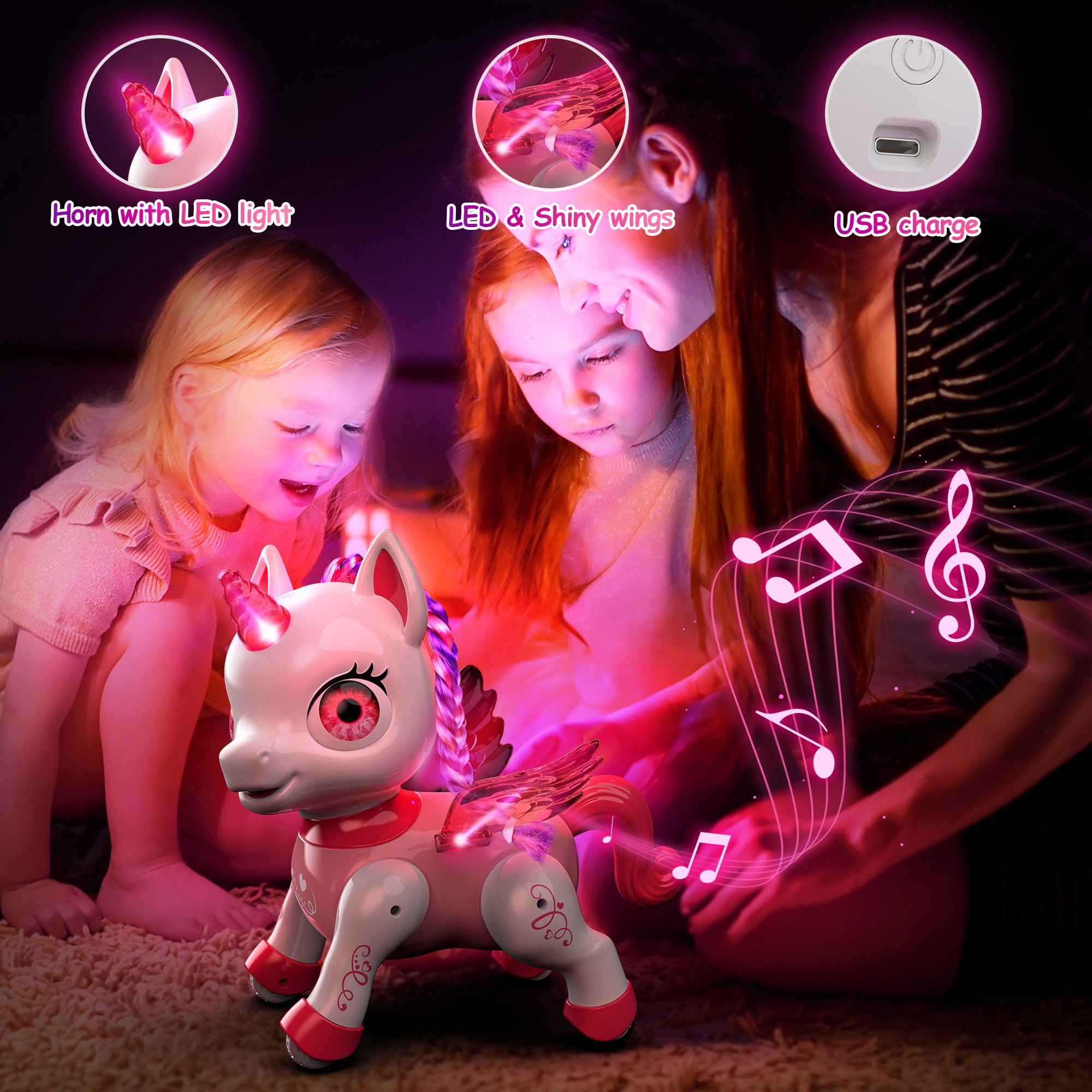 Freecat Girls Unicorn Toy, Kids Robot Pets, Remote Control Robot Toy for 3 4 5 6+ Years Old, Christmas Birthday Gift for 2-4 5-8 Years, STEM Toy Program Treats, Dancing Robot Unicorn Kids Toy, Pink.
