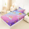 thumbnail image 5 of Manfei Kawaii Rainbow Twin Sheets, Bling Stars Print Bedding, Blue Pink, 3pcs, 1 Flat Sheet, 1 Fitted Sheet and 1 Pillowcase, 5 of 6