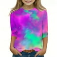 thumbnail image 2 of Kids T-Shirts Tie Dye Printed 3/4 Sleeve Crewneck Dressy Casaul Blouse Girls Pullover Tops,4 Years, 2 of 5