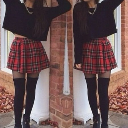 Girls Sailor Scotland Plaid Checks School Uniform Pleated Skirt Cotton Tartan