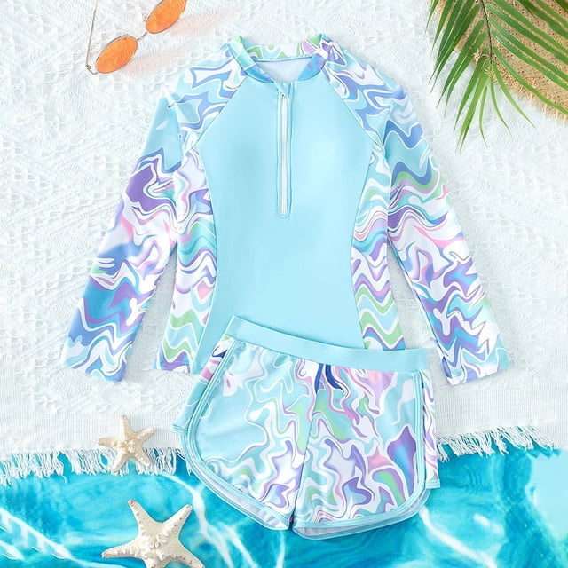 Kid Girls Swimsuit 2 Piece Summer Tankini Swimsuit Striped Ruffle Swimwear Bathing Suit 11-12
