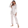 thumbnail image 1 of Women's Classic Satin Pajama Set Sleepwear Loungewear,Long Sleeve Sleepwear Womens Button Down Nightwear with Pajamas Bottoms Pants Soft Pj Lounge Sets,S-XXL Champagne, 1 of 5