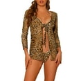 thumbnail image 1 of Conjuntos de bikini halter de leopardo para mujer, 3 piezas de trajes de baño con cordones y cubierta de malla color marrón medio, 1 of 5