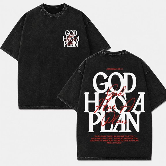 God Has a Plan Shirt Vintage Christian Graphic Tee Oversized Acid Wash T-Shirt Jeremiah 29:11 Faith Inspired Unisex Cotton Casual Streetwear Gift for Men Women