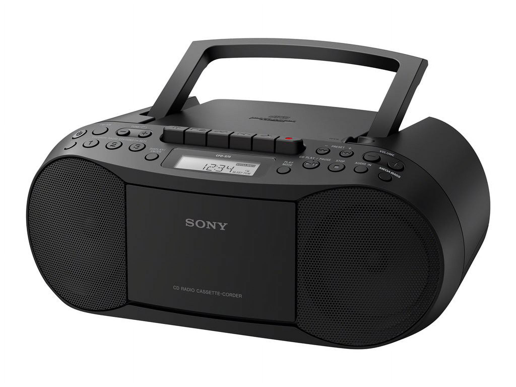 Sony CD/Cassette Boombox with Radio - 1 x Disc - 3.40 W Integrated Stereo Speaker - Black LCD - CD-DA, MP3 - 1.60 MHz AM - 108 MHz FM - 1.60 MHz MW - Auxiliary Input - image 4 of 5