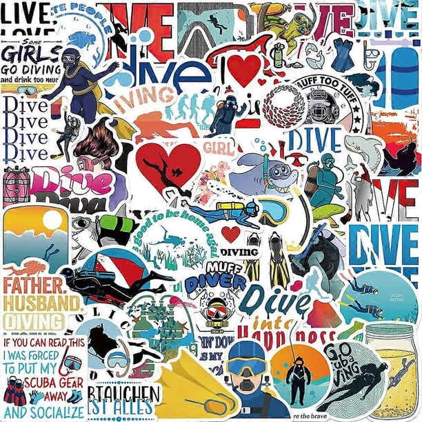 Diving Stickers - 50 Pcs Cartoon Sports Activities Decals Ball Vinyl Decoration DIY Funny Creative Decor for Teens Party Supplies for Adults (Diving S