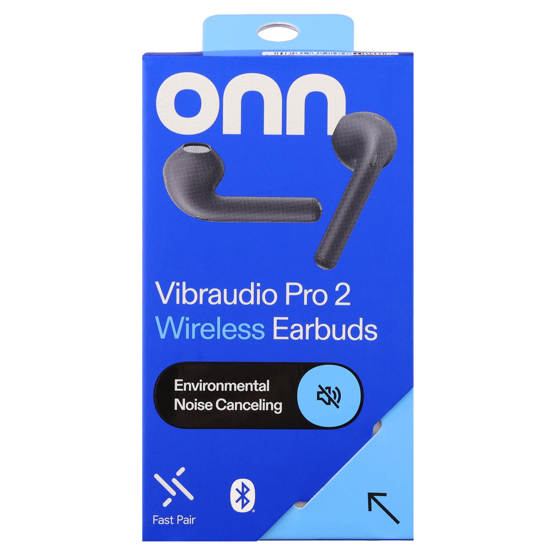 Onn Vibraudio Pro 2 Wireless Earbuds with Bluetooth and Noise Canceling, Black