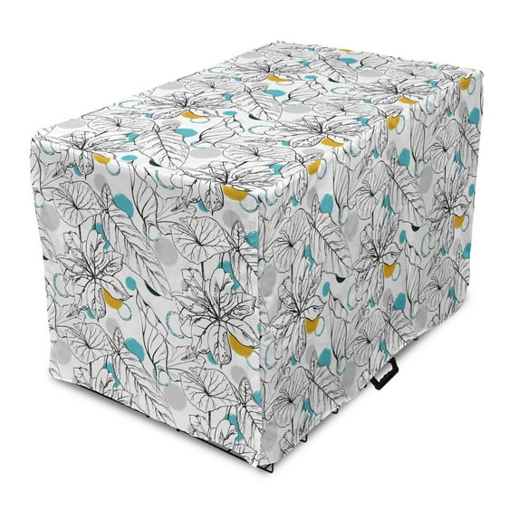 Floral Dog Crate Cover, Paint Blots and Exotic Leaves Flower Drawings, Easy to Use Pet Kennel Cover Small Dogs Puppies Kittens, 7 Sizes, White Blue Orange, by Ambesonne