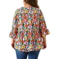 thumbnail image 4 of DARING DIVA Women's Plus Floral Ruffle 3/4 Sleeve Peplum Top 4X Orange Black, 4 of 6