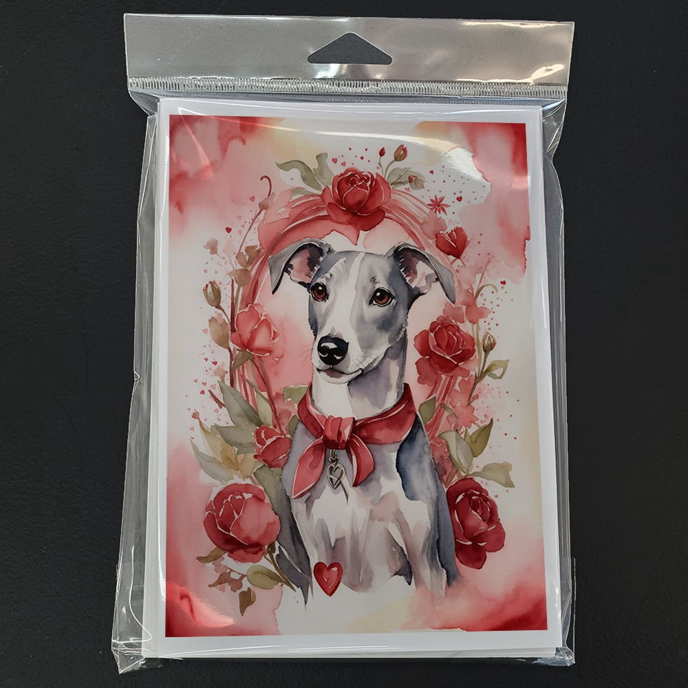 Whippet Valentine Roses Greeting Cards Pack of 8 7 in x 5 in