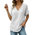 thumbnail image 3 of Favoffer Women's Tassel V Neck Tops Short Sleeve Linen Blend Casual Blouses for Spring Summer Everyday Wear, 3 of 6