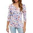 thumbnail image 4 of 4th of July Shirts Women Plus Size 3/4 Sleeve Tshirts Casual USA Flag Print Pullover USA 250th Anniversary Celebration Party Tops Independence Day Patriotic V Neck Blouses Navy L, 4 of 6