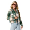 thumbnail image 3 of JWD Women's Cropping Jacket Casual Button Shacket Plaid Long Sleeve Blouses Top with Pocket Green Orange Pane L, 3 of 5