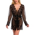 thumbnail image 2 of Vestido de encaje transparente para dormir, traje de camisón de encaje para mujer Traje de camisón de encaje para mujer Camisón transparente con frente abierto Rendimiento sólido, 2 of 6