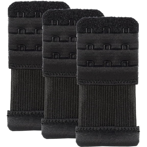 Heldig Women's Elastic Stretchy 3 Hook Bra Band Extension, Black, 3 Count