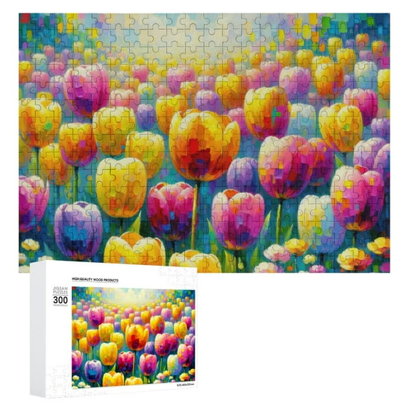 JRXY Tulips Flowers Wooden Jigsaw Puzzle Challenging Difficult Wood Puzzles for Adults 300 PCS