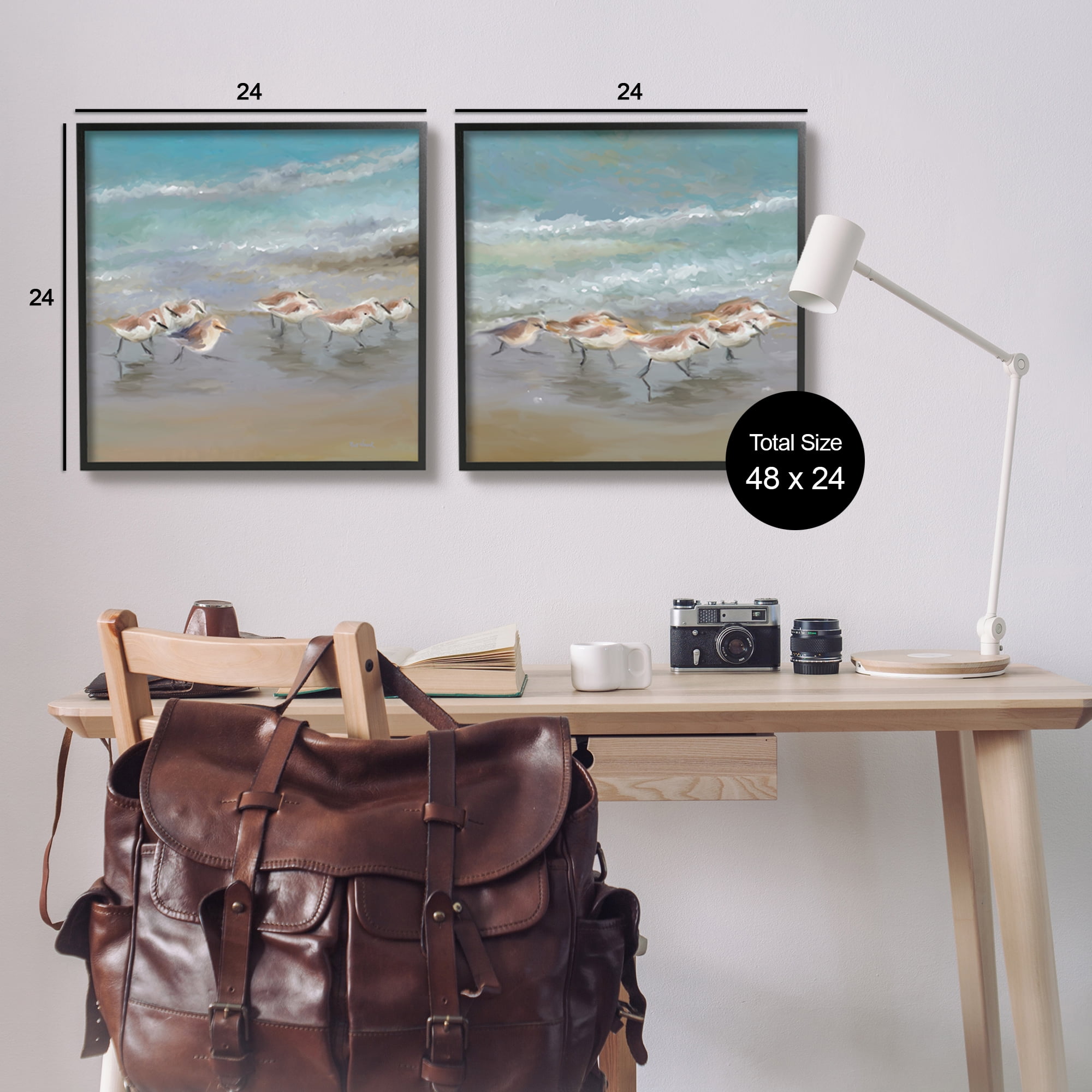 Stupell Sandpipers Flock Summer Beach Sand Animals & Insects Painting Black Framed Art Print Wall Art, Set of 2