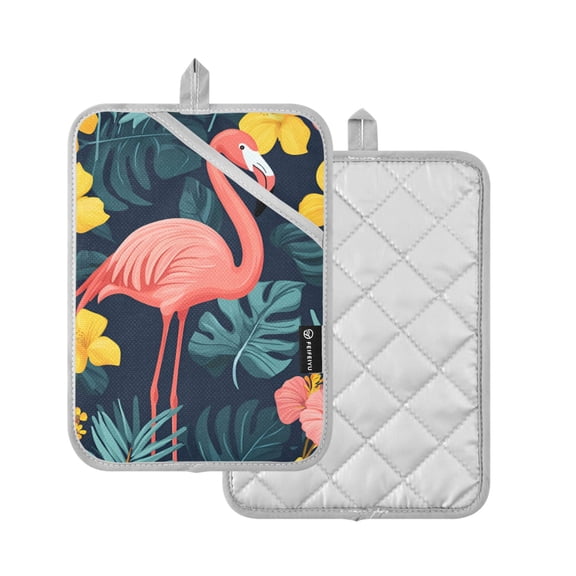 Yayeee Pot Holders Kitchen Heat Resistant with Pocket 7"x9.8" Cotton Oven Cooking Hot Pads, Pink Floral Flamingo