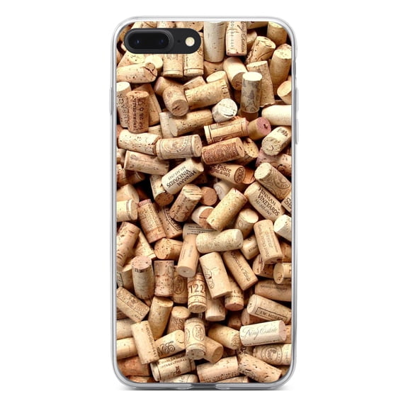 DistinctInk Clear Shockproof Hybrid Case for iPhone 7 PLUS / 8 PLUS (5.5" Screen) - TPU Bumper, Acrylic Back, Tempered Glass Screen Protector - Wine Corks Image Print - Printed Cork Image