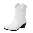 thumbnail image 7 of UngA Winter Boots Women's Western Cowboy Boots Embroidered Mid-Calf Pointed Toe Cowgirl Boot White,7, 7 of 7