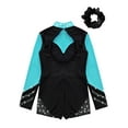 thumbnail image 4 of TiaoBug Kids Girls Shiny Rhinestones Long Sleeve Gymnastics Leotard Dance Jumpsuit with Hair Band Set Blue Green&Black 8, 4 of 5