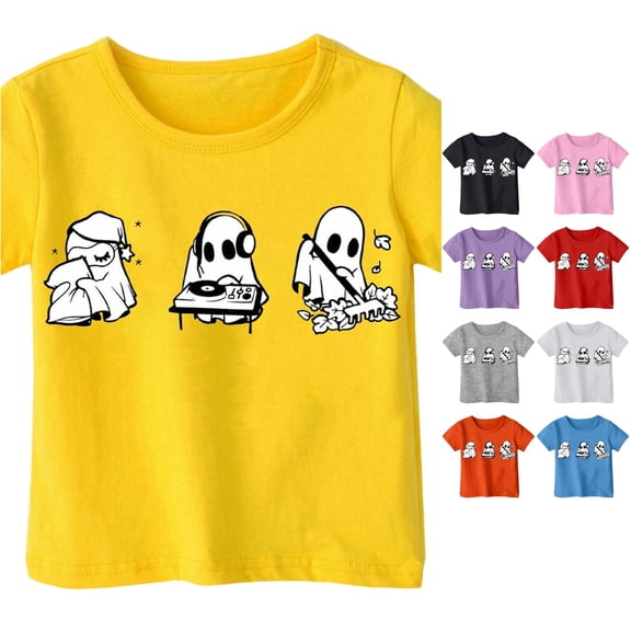 Ulitacool Tops For Girls Halloween Crewneck Graphic Prints Short Sleeve Hallowma Tee 3-4 Years Yellow