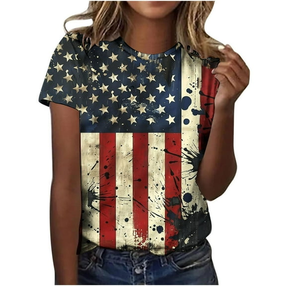 VerPetridure American Flag Shirts for Women 4th of July T Shirt Funny USA Print Crew Neck Tees Patriotic Casual Short Sleeve Tops