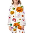 thumbnail image 5 of Afdoent Girls Pajamas Set Halloween Pumpkin Ghost Print Sleepwear Soft Long Sleeve Button-Down Sleepwear Nightwear 2Pcs Pajama Sets Loungewear Comfortable For Kids Holiday 11-12 Years, 5 of 5