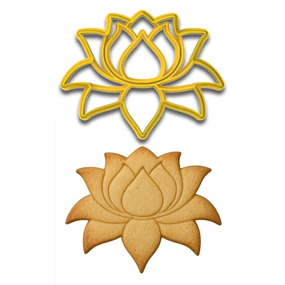 Detailed Lotus Blossom Cookie Cutter & Stamp - 4x3", Floral-Themed Baking & Fondant Tool