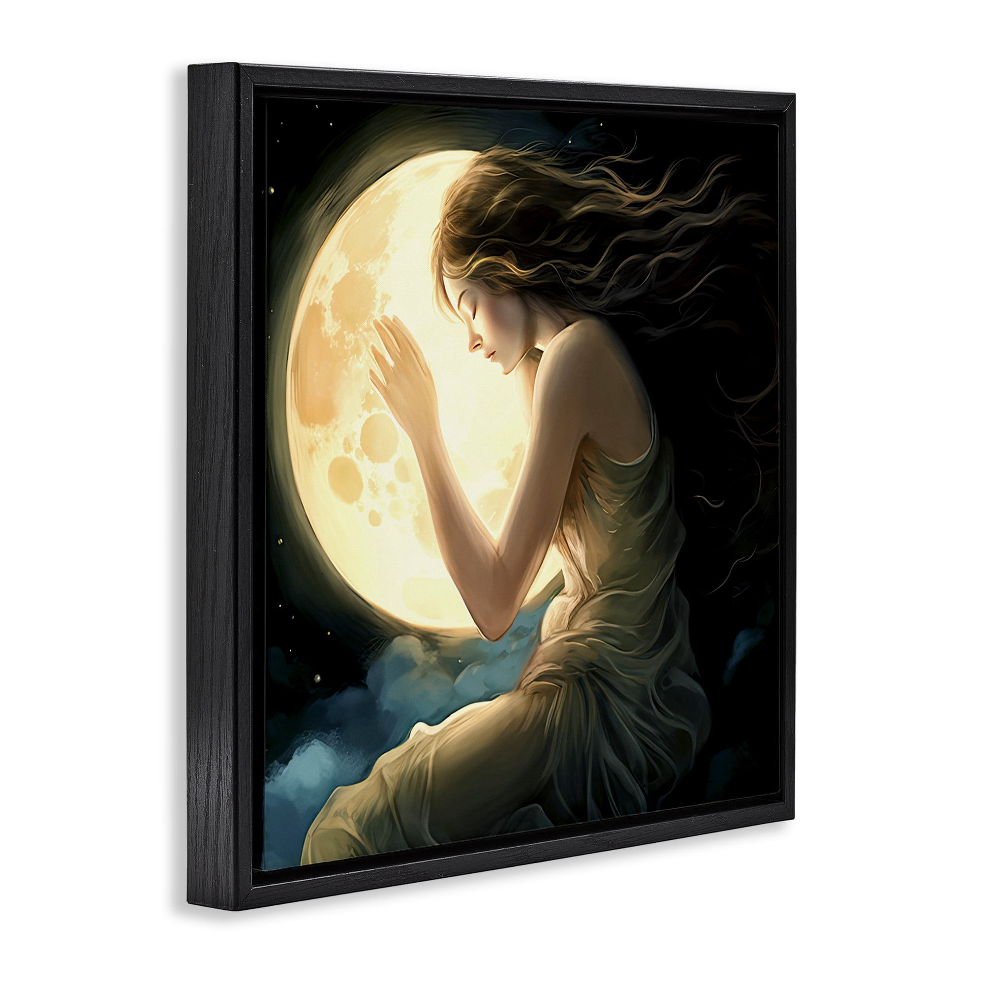 Ethereal Moon Love Black Framed Floater Canvas Wall Art, design by Sasha
