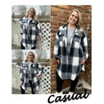 thumbnail image 4 of Zeagoo Womens Plus Size Flannel Plaid Button Down Shirts Long Sleeve Lounge Lapel Tartan Shacket Jacket Long Coats 2025, 4 of 7
