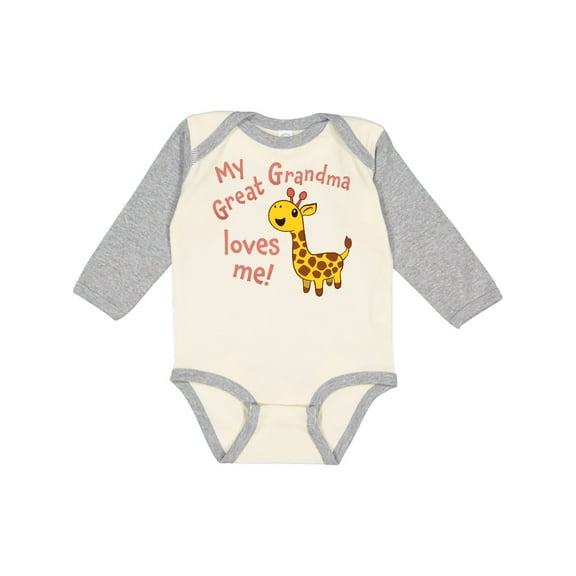 Inktastic My Great Grandma Loves Me- Cute Giraffe Boys or Girls Long Sleeve Baby Bodysuit