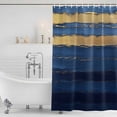 thumbnail image 4 of Blue Gold Wave Waterproof Fabric Shower Curtain, Summer Coastal Ocean Stripe Waterproof Fabric Shower Curtain for Bathroom Curtains Bathtubs Hotel Washable Shower Curtains with 12 Hooks Stall 54x78in, 4 of 8