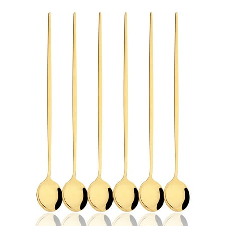 

Drmfiy Black 6/12/24Pcs Stir Spoon Long Handle Ice Cream Dessert Spoons Eco-Friendly Stainless Steel Tableware Kitchen Supplies