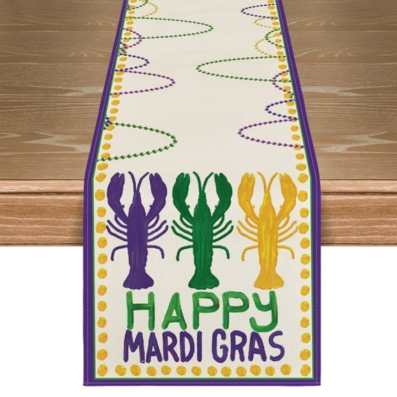Smile Crayfish Beads Happy Mardi Gras Carnival Table Runner for Kitchen Dining Room 13 x 72 Inch