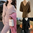 thumbnail image 3 of Yokua Women's Knitted Sweater Dresses Sexy Wrap V Neck Batwing Sleeve Bodycon Dress, 3 of 21