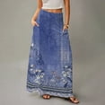 thumbnail image 4 of WTOBBY Women's Floral Print Flowy Maxi Skirt Bohemian Style Casual Summer Beach Long Skirt Elastic Waist Lightweight Tiered Pleated Skirt with Side Pockets,Blue L, 4 of 5