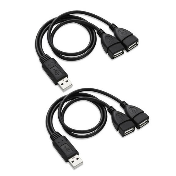 Grofry 2Pcs USB 2.0 A Male to 2 Female Y Splitter Power Cord Adapter Extension Cables,Black,USB 2.0 Male to 2 Female Extension Cable