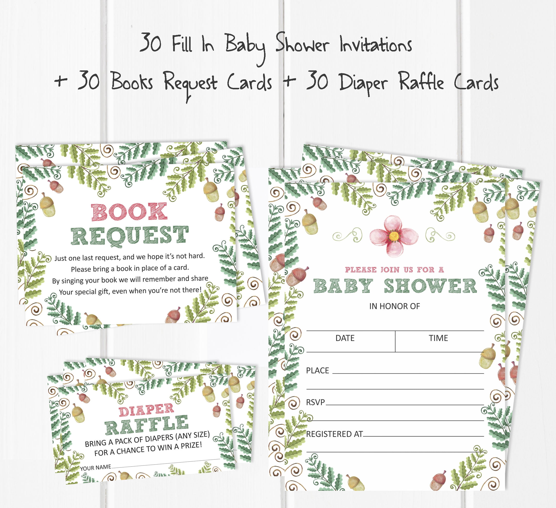 Inkdotpot Set Of 30Floral Baby Shower Invitations-Diaper Raffle Tickets And Baby Shower Book Request Cards Gender Neutral Invites Its A Boy Its A Girl