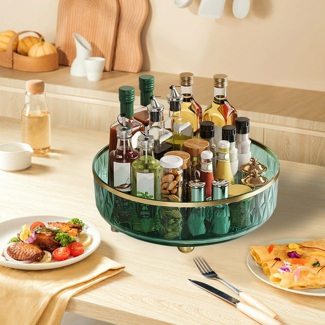 Rangement et Organisation de Cuisine Plateau à Fruits Ménager Transparent Rotatif Rond Plateau à Fruits Plastique Transparent Plateau à Fruits Secs Plateau à Bonbons Plateau Transparent Facile à Nettoyer Rangement Empilé