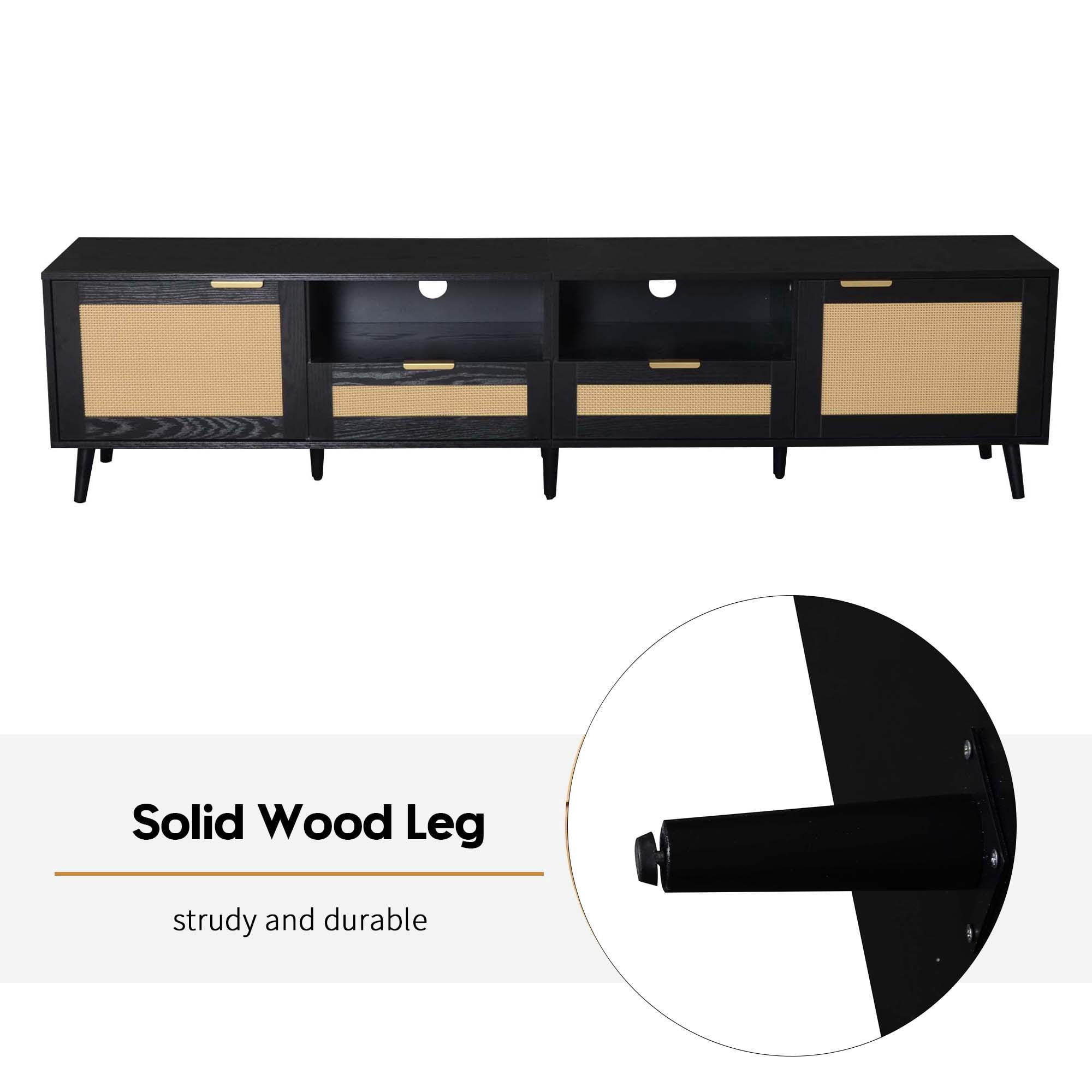 Aukfa Rattan TV Stand for TVs up to 85", Farmhouse Media Console for Living Room Bedroom,Black