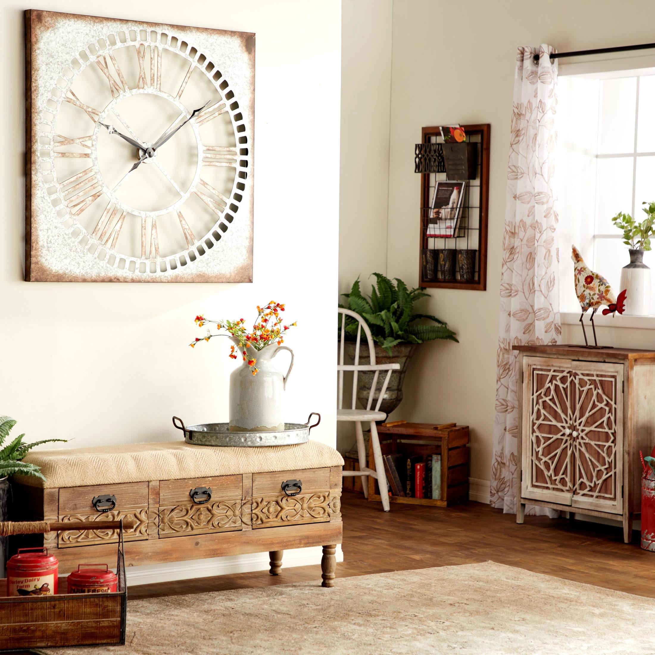 DecMode 36" Gray Metal Cutout Wall Clock with Brown Distressing