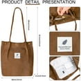 thumbnail image 7 of Ayieyill Corduroy Tote Bag Large for Women Girl Lady Canvas Shoulder Cord Purse with Inner Pocket (Brown), 7 of 7