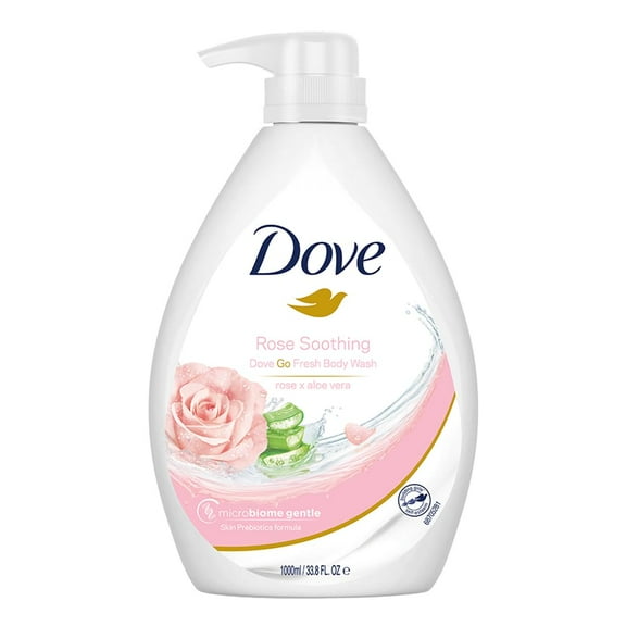 Dove Soothing Rose & Aloe Vera Body Wash Pump Bottle, Go Fresh Nourishing Shower Gel with Refreshing Scent, Skin Prebiotics Formula, Gentle & Mild Body Cleanser for Nourished & Smooth Skin, 33.8 oz
