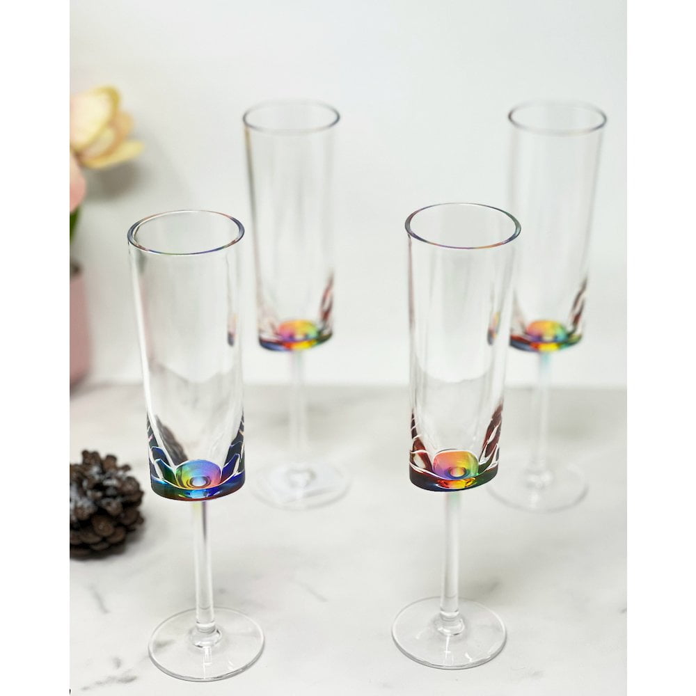 Set of Four Rainbow Geometric Acrylic Stemmed Flutes