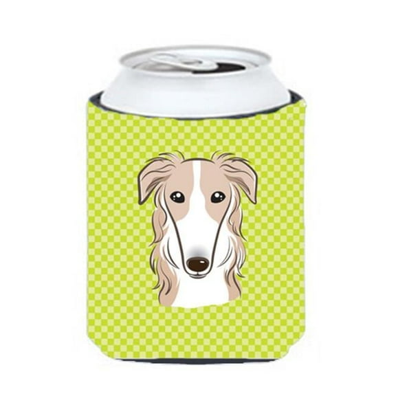 Checkerboard Lime Green Borzoi Can Or Bottle Hugger, 12 Oz.