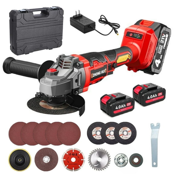 Electric Brushless Cordless Angle Grinder, 21V 8Ah Angle Grinder Tool Cutting Tool with 2 Batteries, Charger, and 5 Types Cutting Discs for Cutting, Polishing, Grinding, and Rust Removal